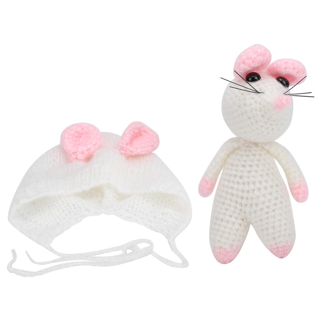 Infant Costume Knitted Sets Baby Photo Shoot Outfits Newborn Baby Mouse Hat with Mouse Doll