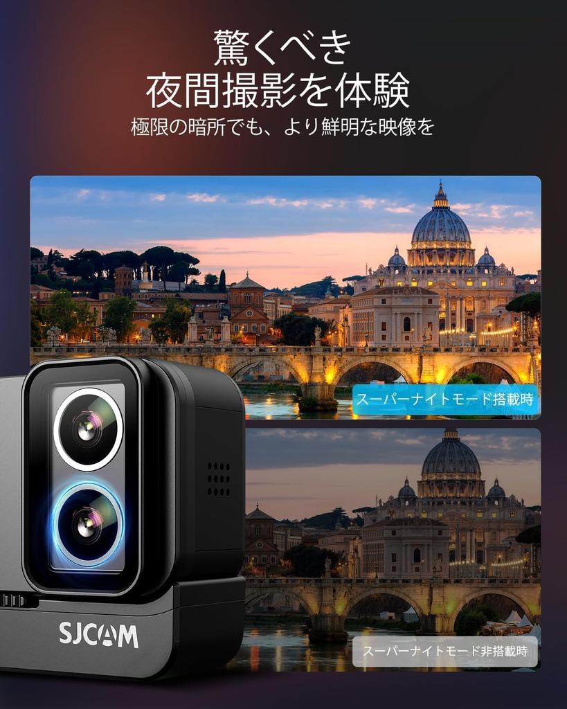 SCJAM SJ20 Action Image Dual 30M Night Battery for and with Microphone Camera, 4K/30fps, 6-Axis Stabilization, F2.0/F1.3 Lens, 154° Wide-Angle View,