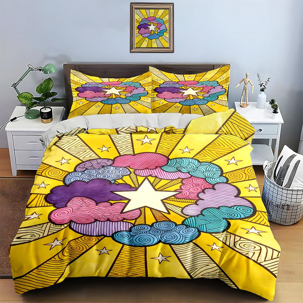 Colorful, Starburst, Clouds. Bedding Duvet Cover Sets Duvet Covers Pillowcases Gifts (1 * Duvet Cover 2 * Pillowcases, Without Duvet Insert)