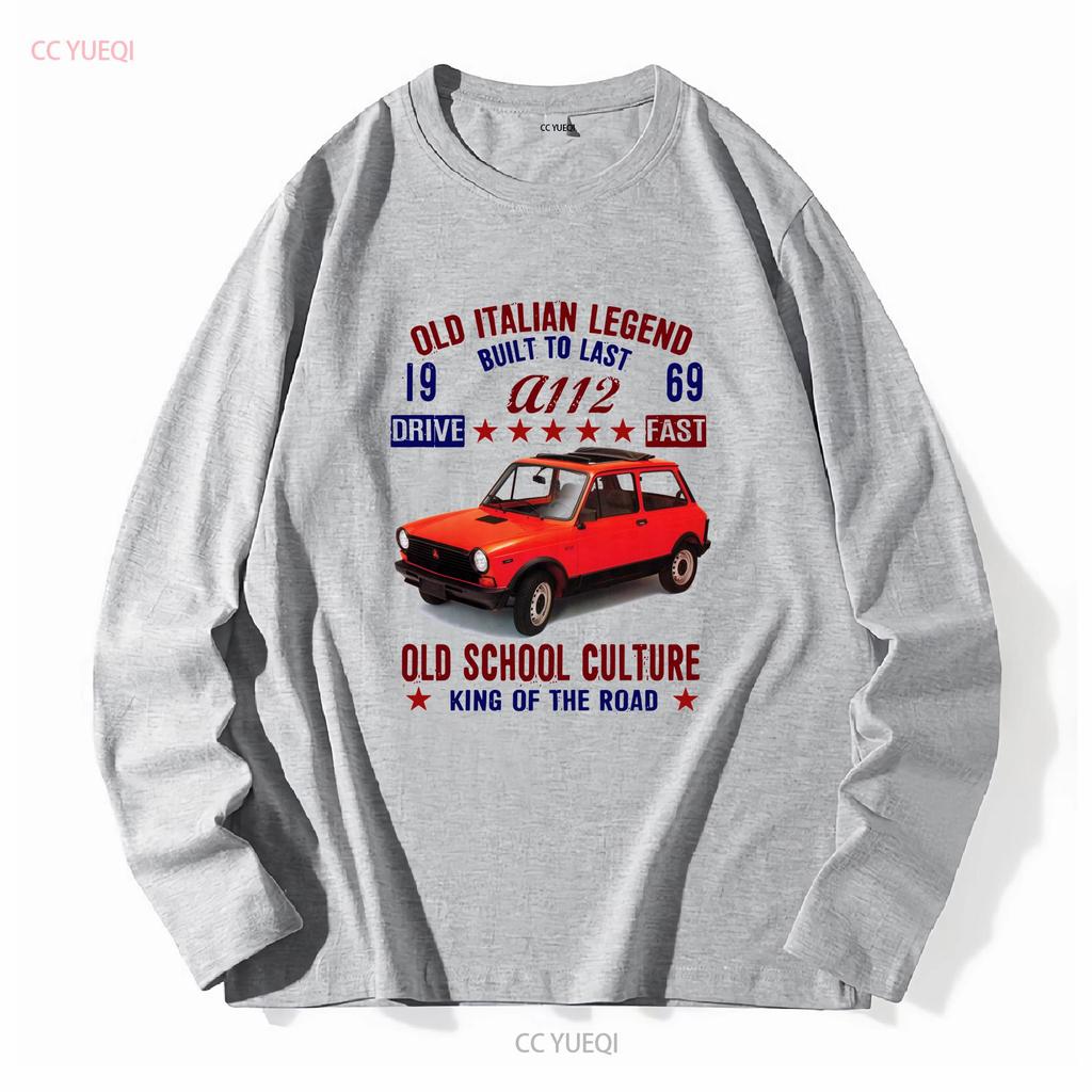 VINTAGE ITALIAN CAR AUTOBIANCHI A112 1969 NEW COTTON T SHIRT Long Sleeves Vintage Washed Unisex Fashion Graphic Stylish Soft