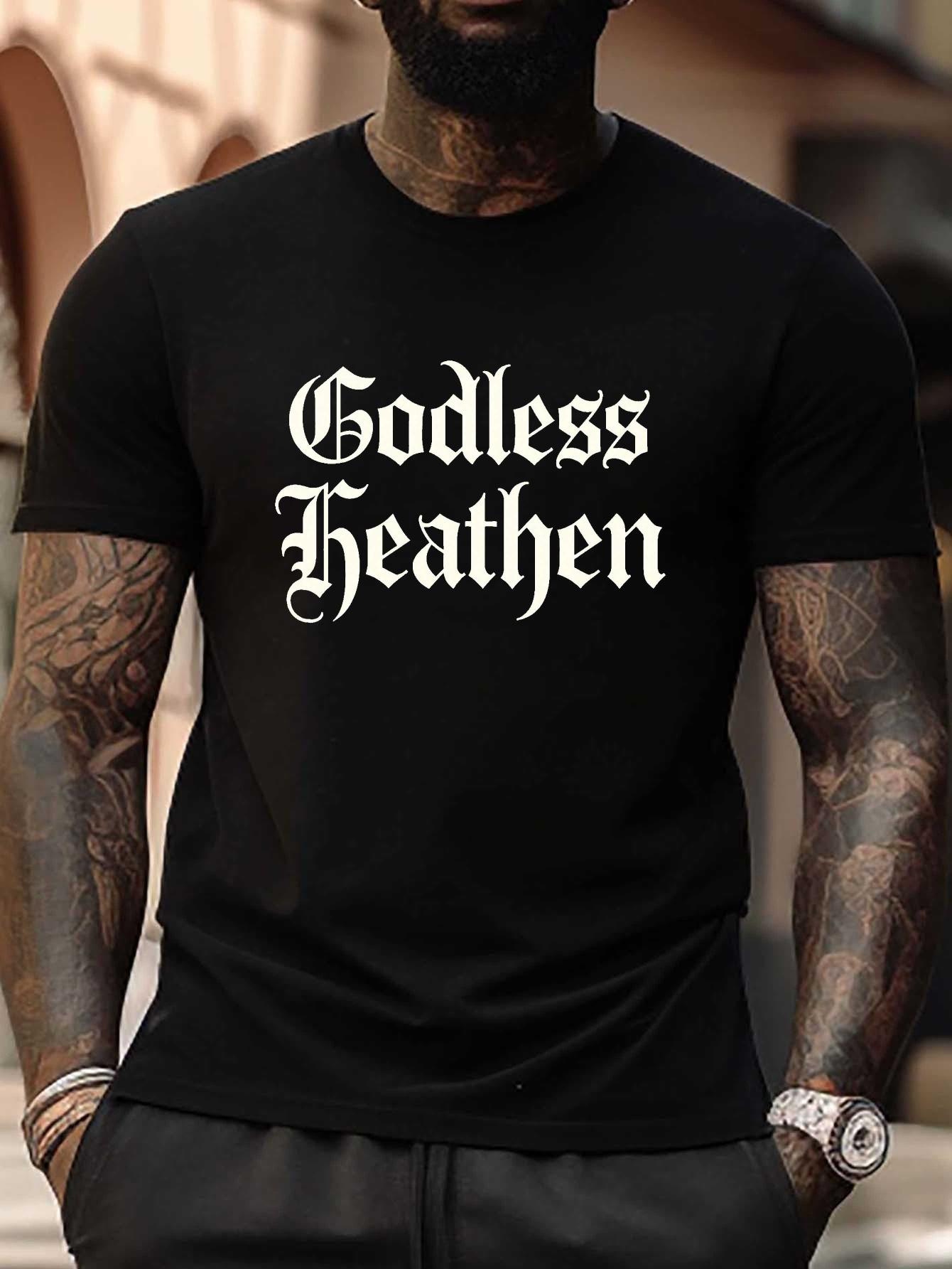 Godless Heathen Gothic Typography T-shirt - Plus Size Black with White Lettering S