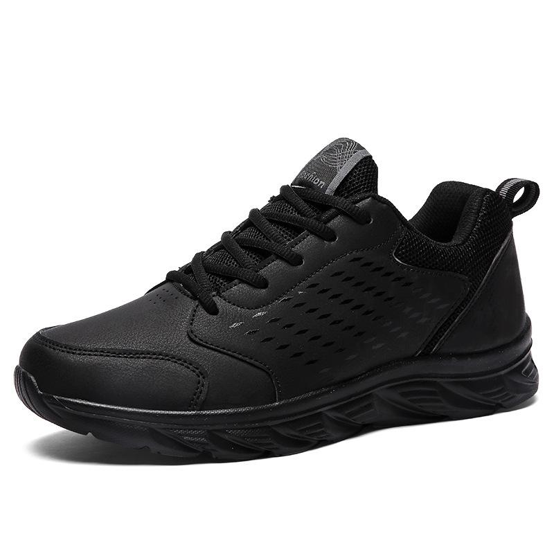 Black Casual Sneakers Leather Casual Men's Shoes Lightweight Soft Sole Casual Running Shoes Student