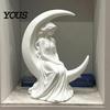 Small Desk Decor Moon Goddess Fairy Figurine, Matte White Sculpture, 3D Printed PLA Modern Home Decoration Winged Statue, Mystical Fantasy Ornament