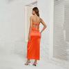 Women Solid Backless Bustier Dress Sleeveless High Waist Ankle Length Design Sense