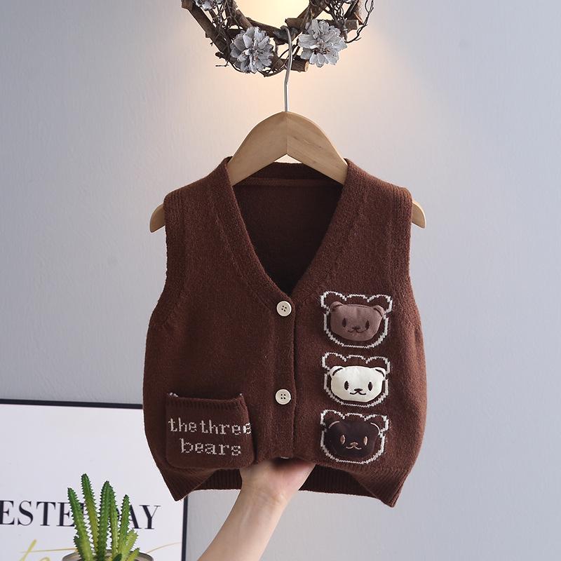 Boys' Spring & Autumn 2024 Knitted Vest Cardigan: Children's Sweater Outerwear Top