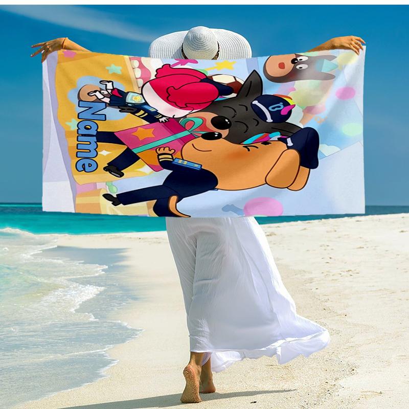 Custom Name Ultra-Soft Beach Towel with Sheriff Labrador Theme,Ideal for Pool - Camping, Diving - Perfect Travel Essential, Vibrant Beach Towel.