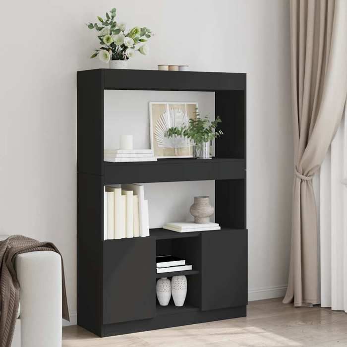 Exclusive House - Black Tall Sideboard 92x33x140 Cm Engineered Wood