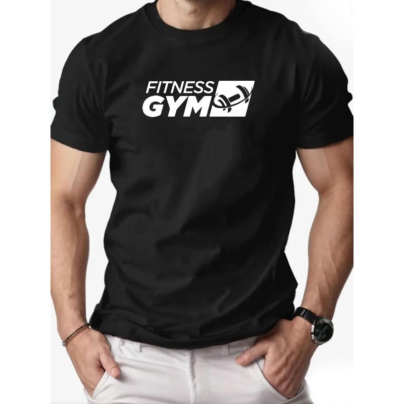 

European Size Men S Dumbbell Pattern Summer Casual Short-Sleeve T-Shirt 4XL чорний