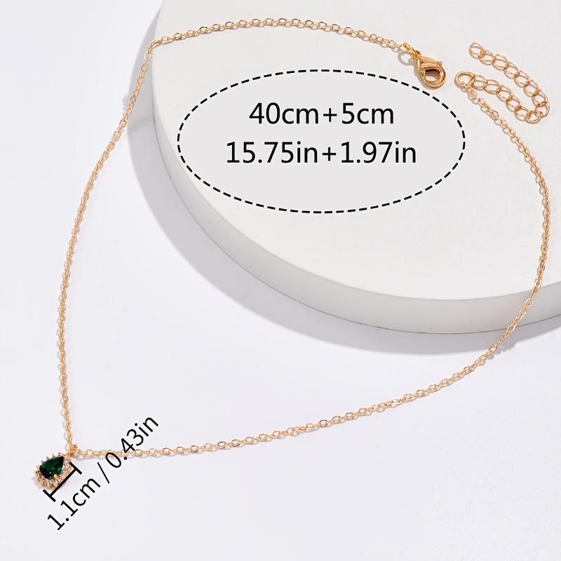 Exquisite Green Teardrop Synthetic Zircon Inlaid Necklace, Gold Tone Fashion Accessory Gift for Women