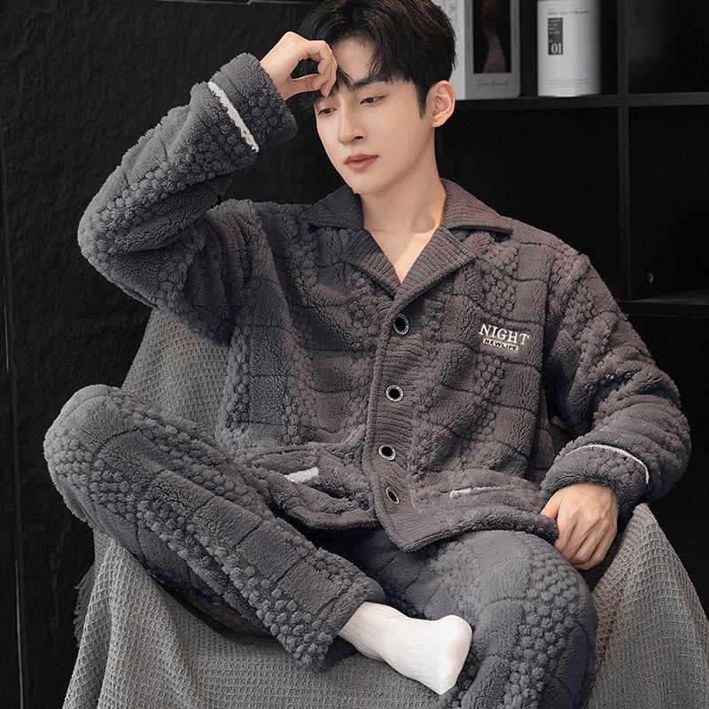 Men's Plus Size Flannel Fleece Home Wear Set - Thickened for Autumn and Winter