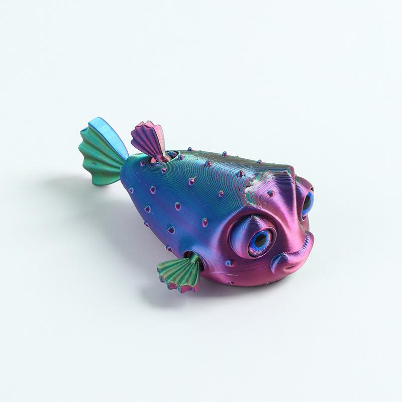 Simulation Of Marine Animals New 3D Printing Cute Puffer Fish Toys Joints Movable Simulation Eyes Kids Toy Gifts Home Decoration