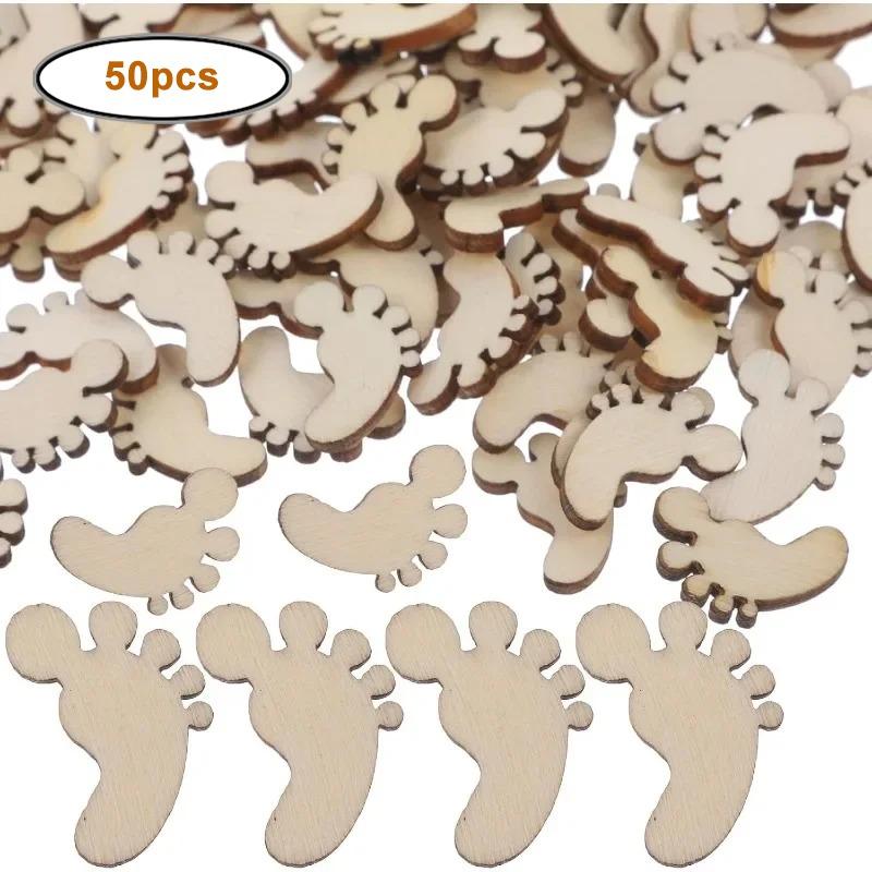 

50pcs/lot Unfinished Wooden Foot Wood Slice Embellishments Wood Cutouts for DIY Projects Home Decorations Craft Supplies