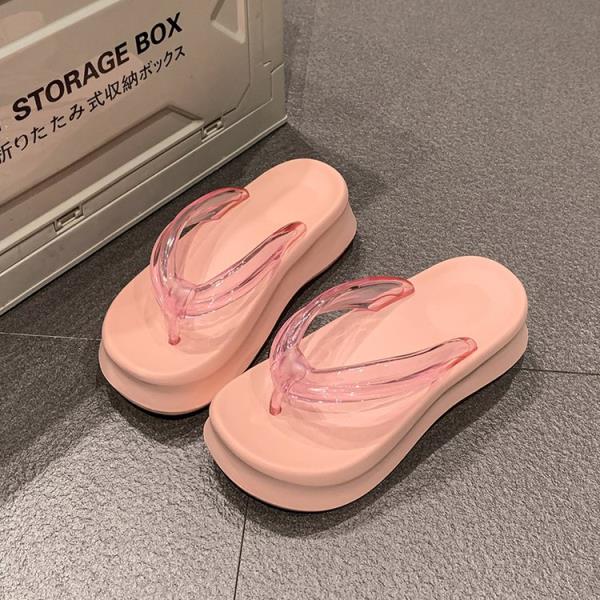 Modische Schuhe Damen Gummi Flip Flops Slipper Flache Plateau Pantoletten Schiefer Damen Strand Transparent Absatz Weich Hawaiianisch Sommer Sabot Casu