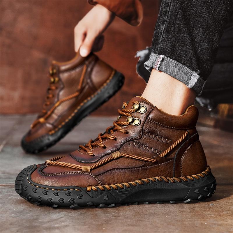 Autumn/Winter Men's Genuine Leather Ankle Boots Non-slip Casual High Top Men's Ankle Boots
