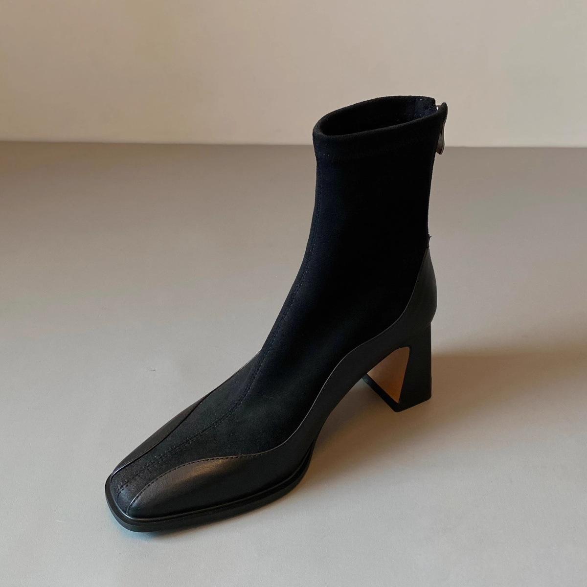 

Французские ретро тонкие сапоги 2024 новые короткие сапоги на высоком каблуке женские тонкие сапоги Martin на толстом каблуке 40 чёрный