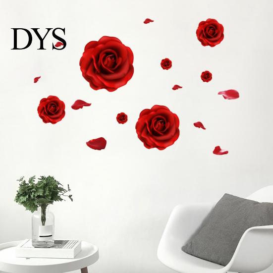 Valentine Day Room Decoration Romantic 3D Rose Flower Wall Stickers, Waterproof PVC Decal, Peel And Stick Anniversary Home Gift Art Decor, Decals for
