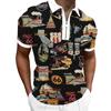 Casual Lapel T-shirt Young Men's Fashion Zipper T-shirt Short Sleeve T-shirt Men's 3D Multicolored Print T Shirt