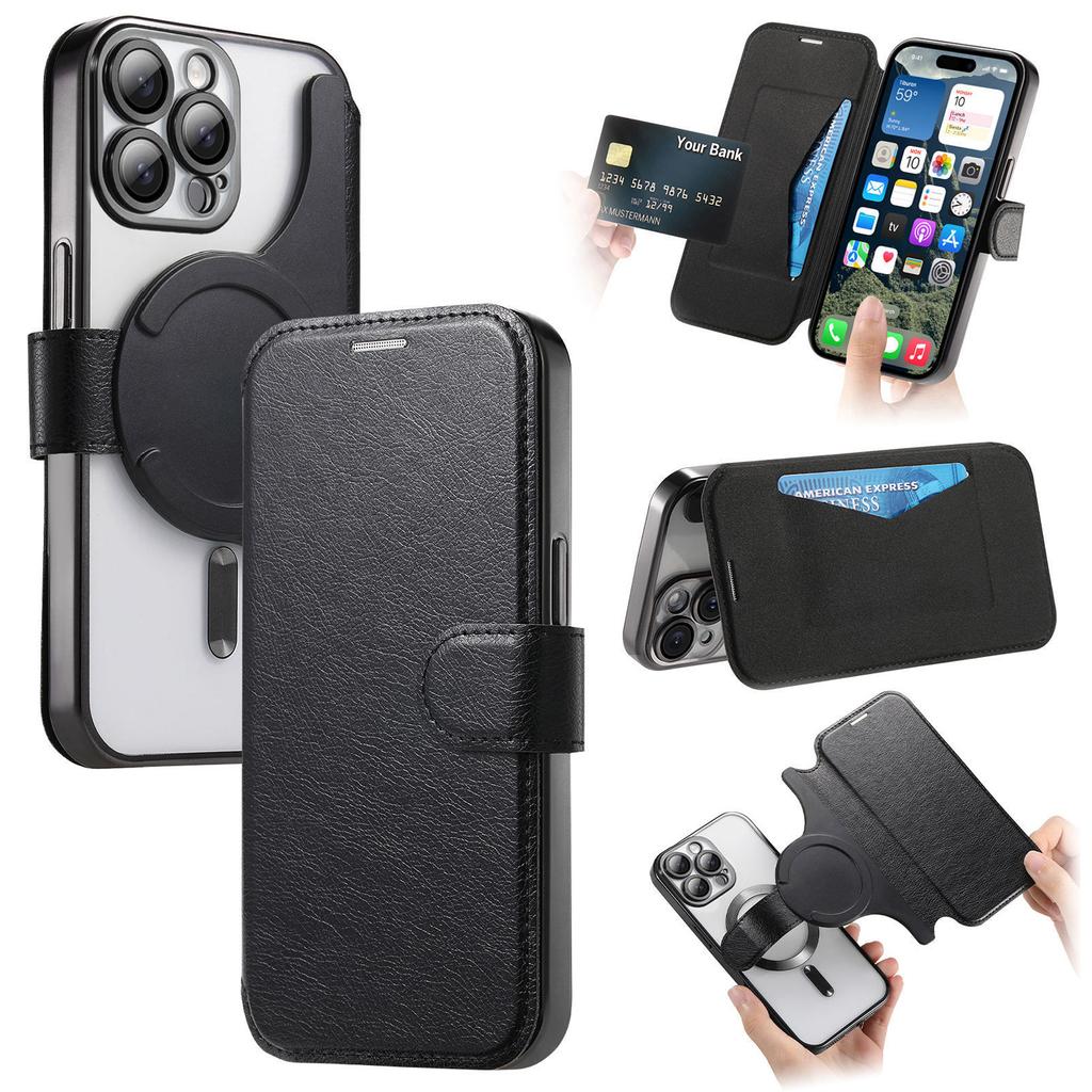 For iPhone 14 Pro Max Case Compatible with MagSafe Detachable Leather Phone Cover with Lens Film