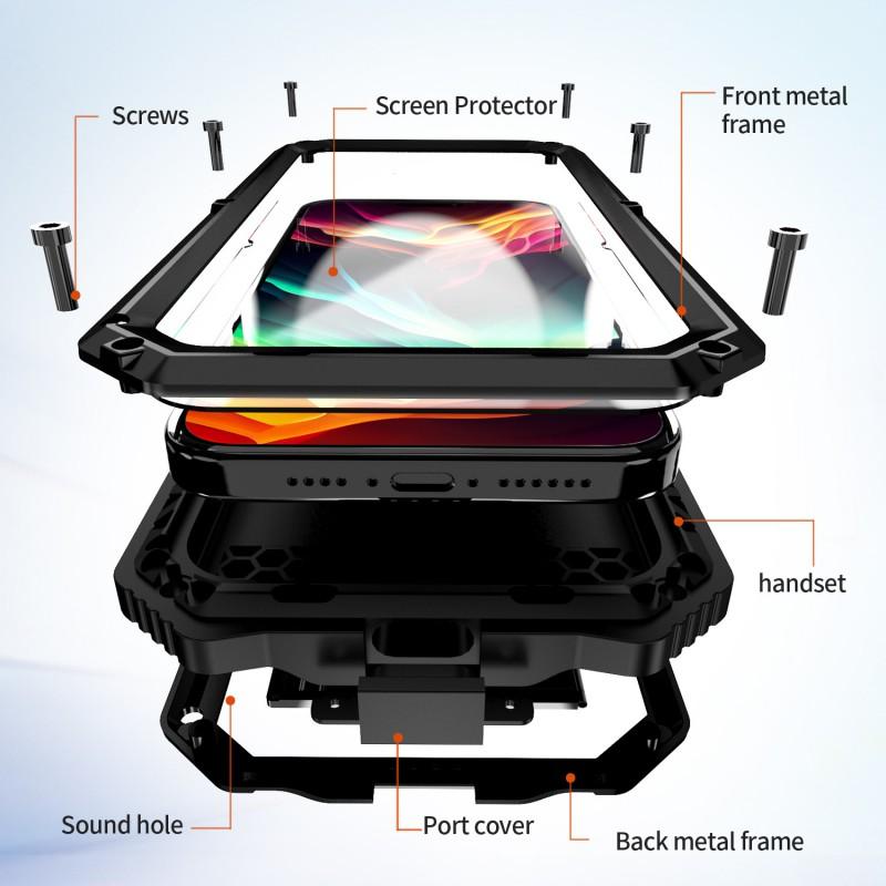 Metal Phone Case With Kickstand IPhone 15 Pro 16 Plus 17 Max 18 Shockproof Full Cover Magnetic Support