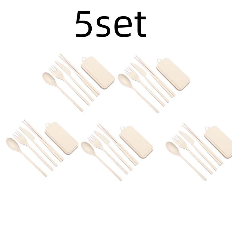 4Pcs Wheat Straw Dinnerware Set Portable Tableware Knife Fork Spoon Chopsticks Set Travel Cutlery Eco-Friendly Utensil Box