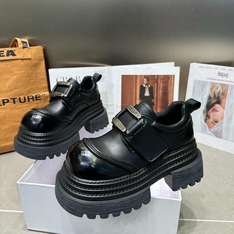 British Style Platform Heightening Black Loafer Small Leather Shoes Women's 2025 Spring New Retro Fashion Small Single Shoes