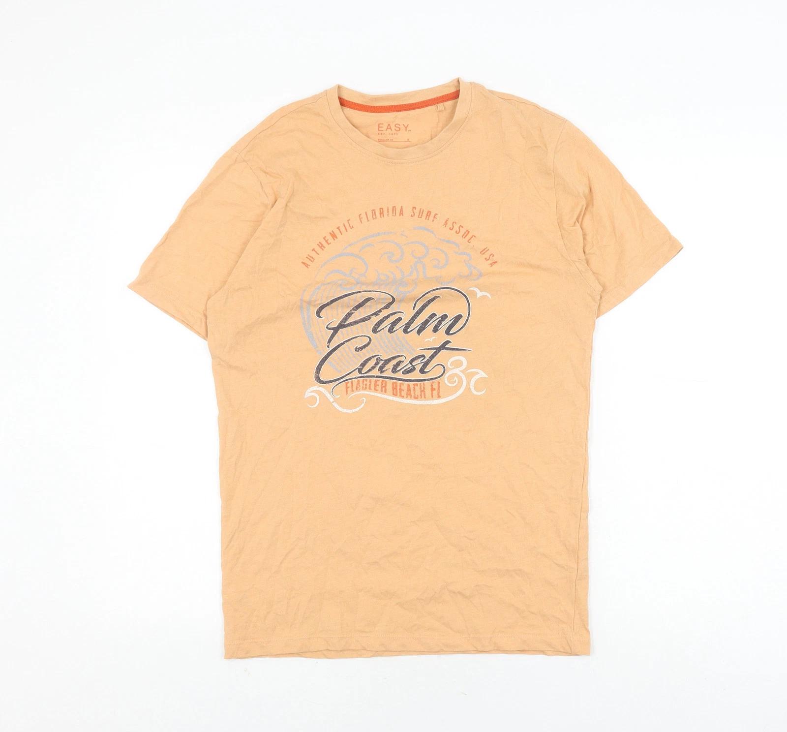 Easy Men’s Beige Beach Graphic Crew Neck T-Shirt S 4XL