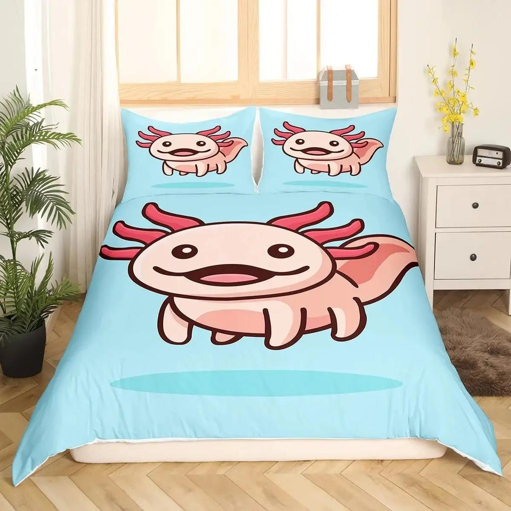 Cute Axolotl Bedding Set for Boys Girls Kawaii Reptiles Animal Comforter Cover Twin King Size Sea Wildlife Axolotl Duvet Cover