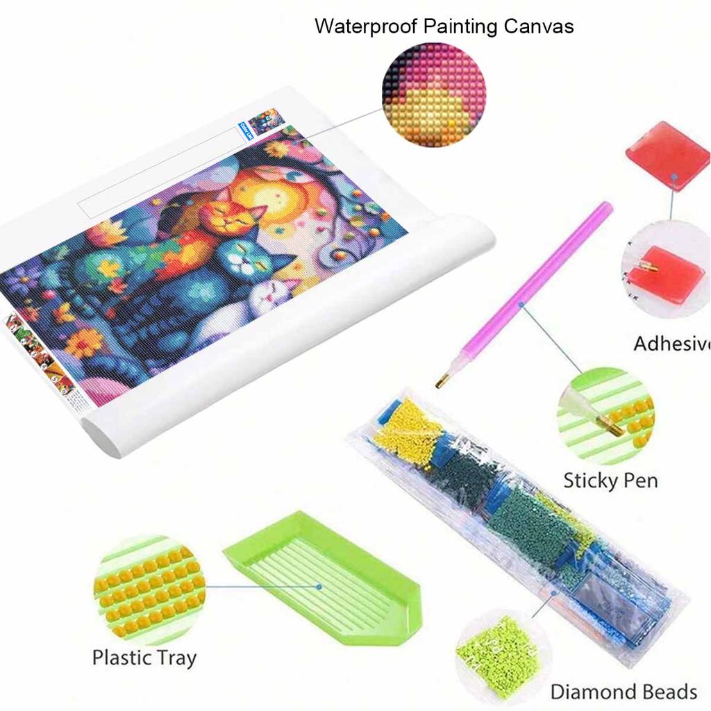 Cute Cats Full Round Drill Diamond Painting Kit DIY Sparkle Art Canvas for Adults Relaxing Craft and Home Decoration Gift Idea Set