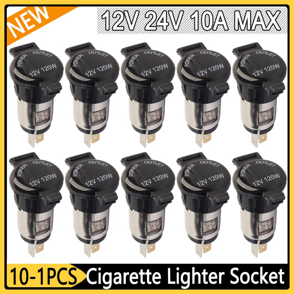 10-1PCS Max 10A Car Cigarette Lighter Waterproof Female Socket Seat with Cover Case 12V-24V Auto Truck Motorcycle Car Accessorie