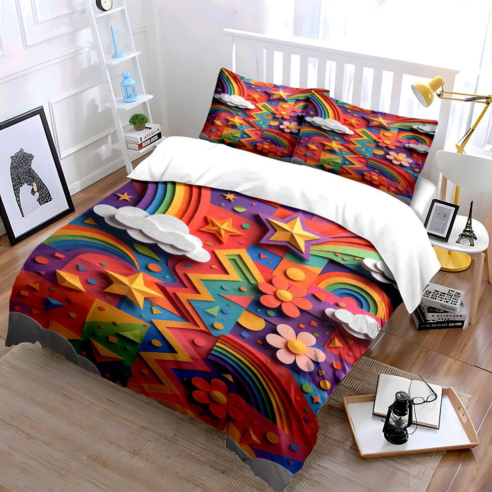 Rainbows, Stars, Clouds, Flowers. Bedding Sets Duvet Cover Sets Duvet Covers Pillowcases(1 * Duvet Cover 2 * Pillowcases Without Duvet Insert)