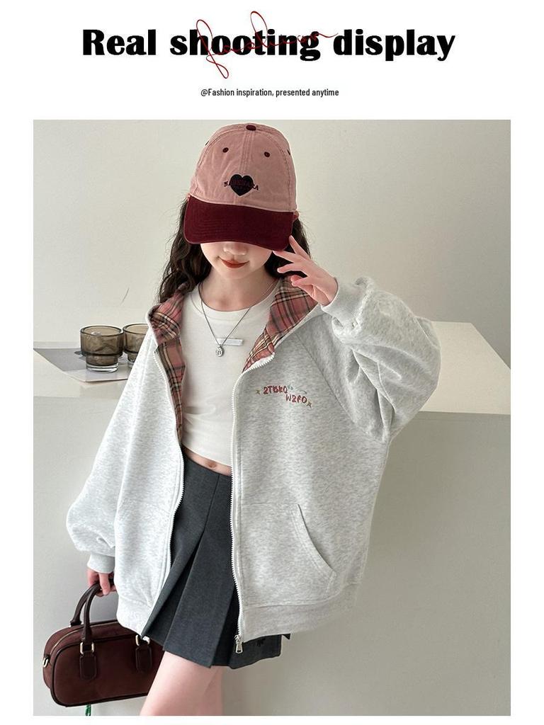 Autumn Girls' Cute Cat Hoodie Cardigan - Children's Zip-Up Jacket