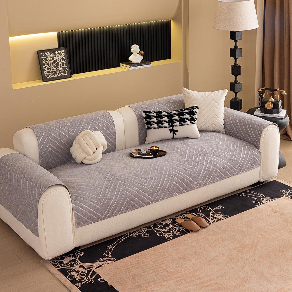 New Chenille Sofa Cushion Non-Slip, Dirt-Resistant And Anti-Cat Scratching Straight Row Cover Light Luxury High-End Cover Cloth Towel