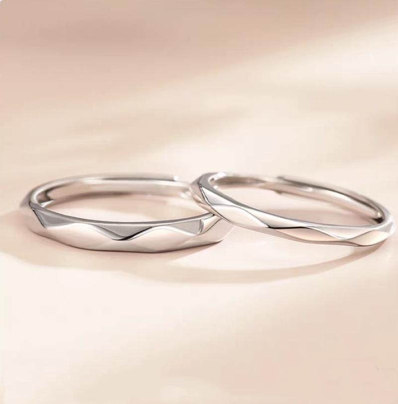 Pure White Copper, Colorfast, Adjustable Rhombus Love Couple Rings, Korean Style, Gift for Boyfriend/Girlfriend, Birthday Present
