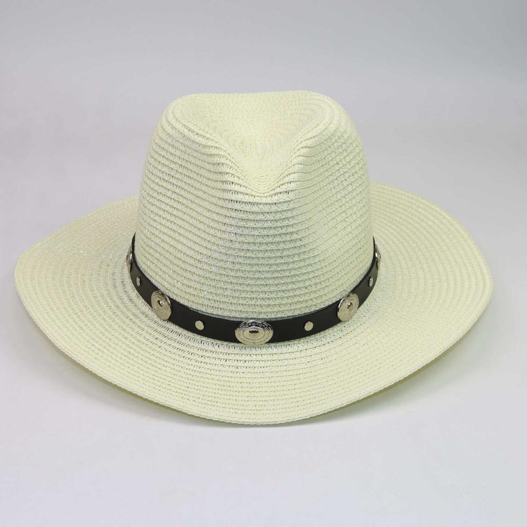 Men's Hat Summer Outdoor Sun Hat Big Edge Curled Western Cowboy Hat Mountaineering Sun Protection Hat Silver Belt Top Hat