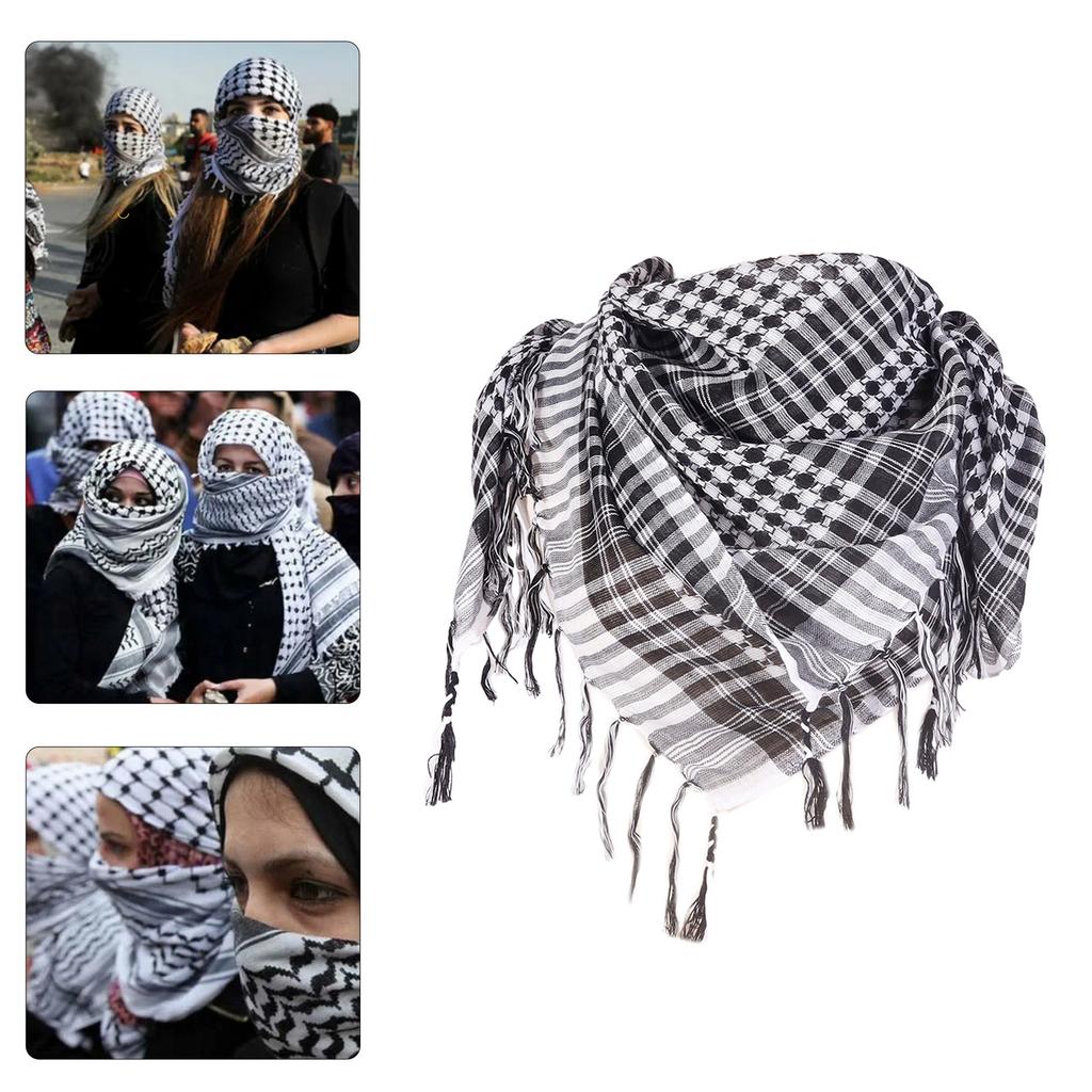 Multiuse Arafat Hijab Scarf Tassels Shawl Bandana Adult Desert Arab Shemagh Headscarf Arabian Dubai Saudi Head Covering