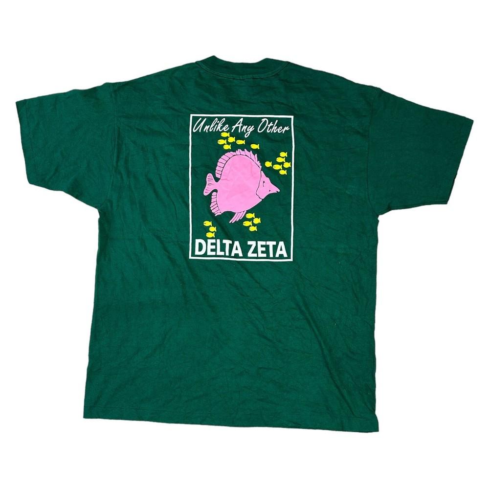

Vintage Hanes Single Stitch T-shirt Delta Zeta Graphic Print 90s Green Mens L