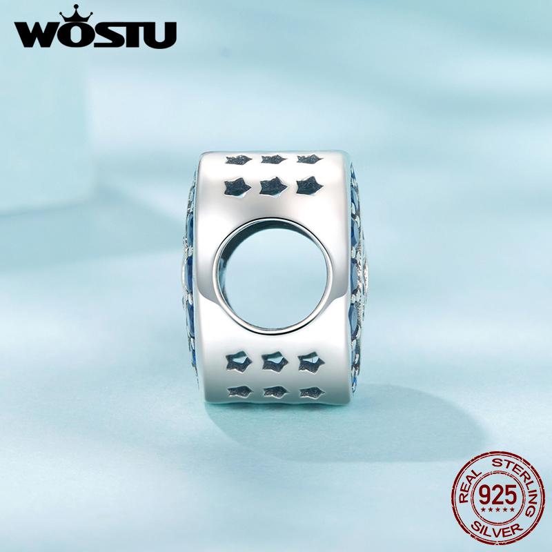 WOSTU 925 Sterling Silver Tree of Life Pendant Charms For Original Bracelet S925 Blue CZ Moon Tree Beads Family Love Gift