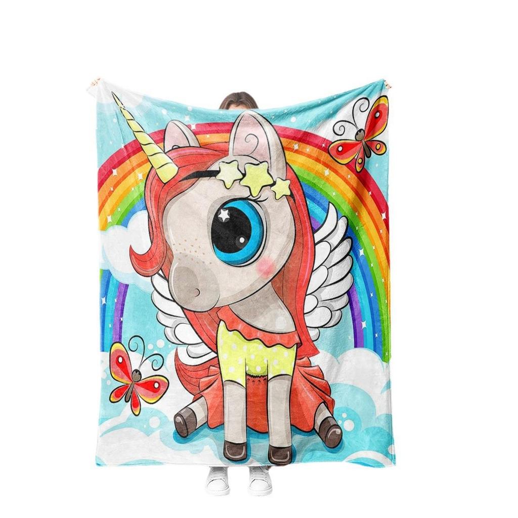 Cartoon unicorn digital-printed polyester Bedroom velvet flannel soft sofa cover blanket Fleece soft sofa cover blankets