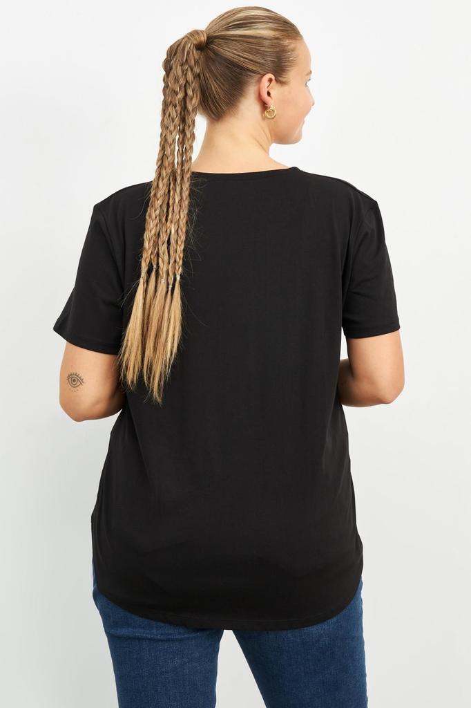 Women's Style Big Size T-Shirt Black Sprinkled Stone T-Shirt