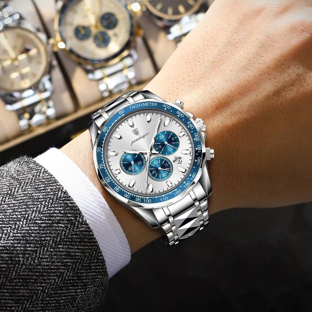 POEDAGAR Relógio Masculino de Marca de Luxo À Prova d'Água Luminoso de Aço Inoxidável Cronógrafo Data Quartzo Relógio de Negócios para Homem