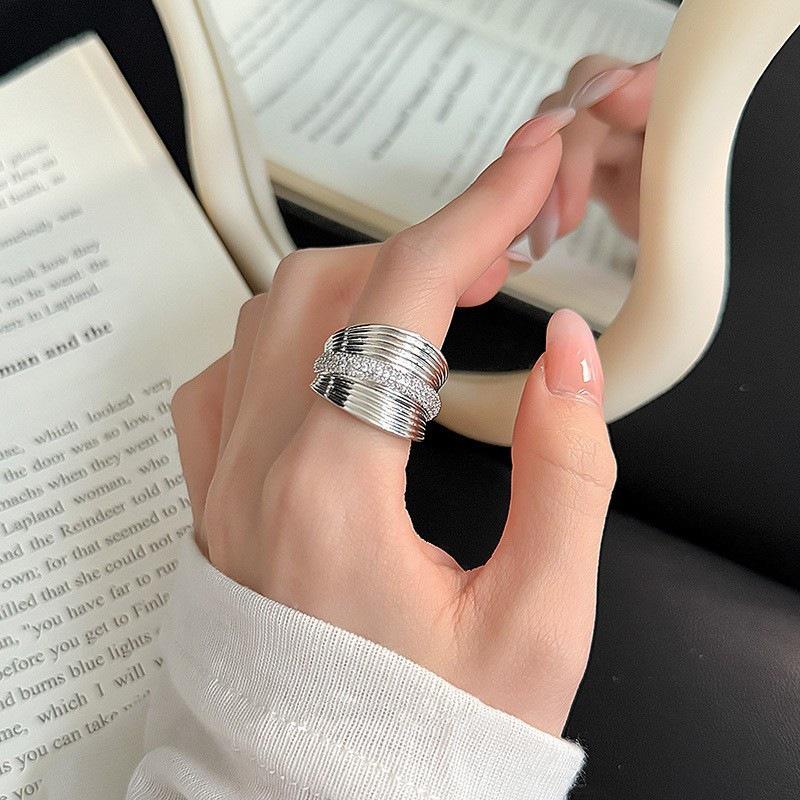 Women s Geometric Shiny Wide Band Adjustable Open Stripe Ring One Size