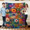 Colorful Flower Patchwork Flannel Blanket Soft Cozy Throws Napping Travel Use