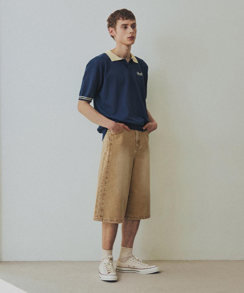 NODU Side Cut Washed Bermuda Shorts [Beige]