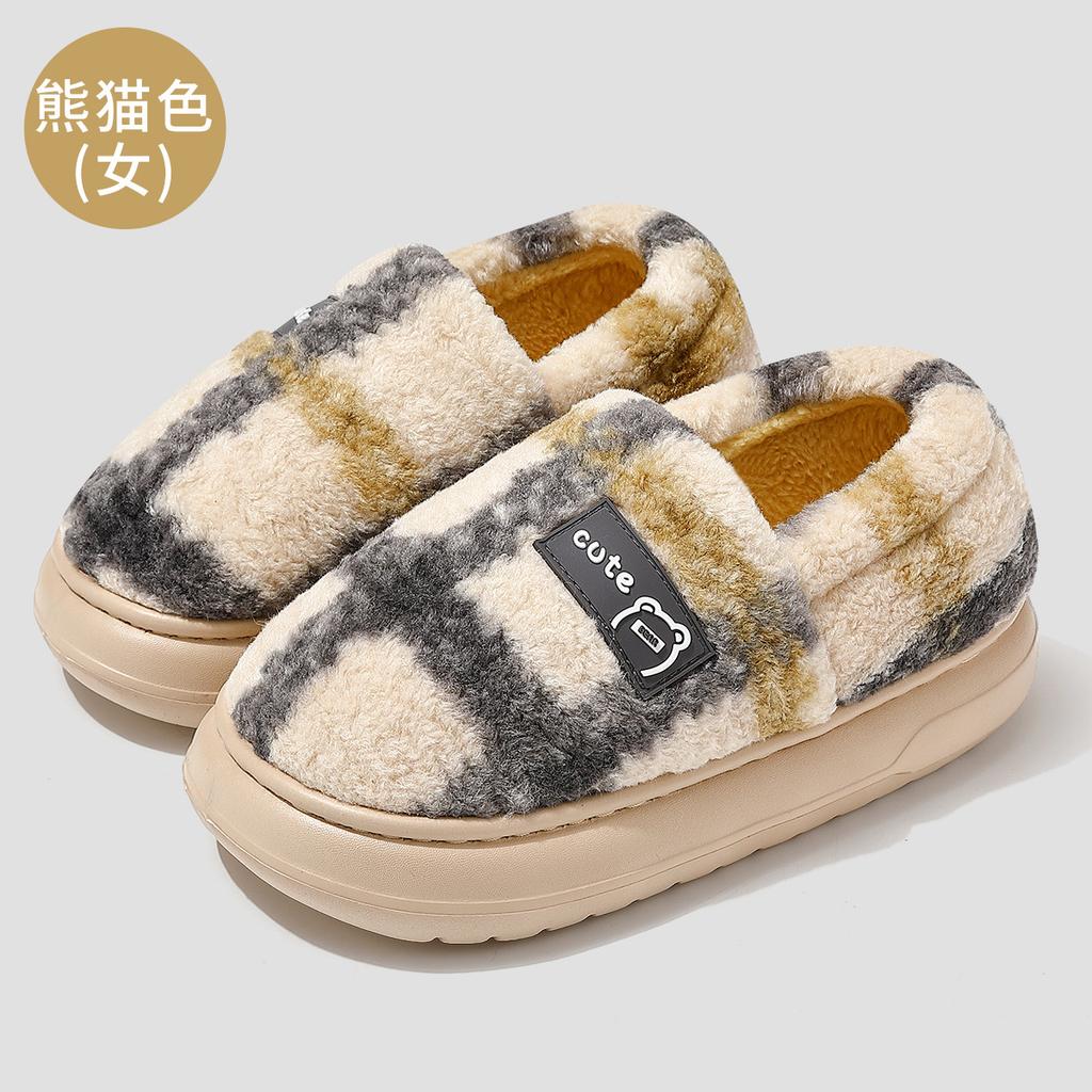 Retro Plaid Cotton Shoes Women's Autumn and Winter Home Plush Warm Outer Wear Non-slip Korean Version Bag Heel Cotton Slippers Men