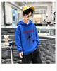 Dětský trendy hooded pullover s potiskem pavučiny, volný oversized podzimní/zimní denní teplý top
