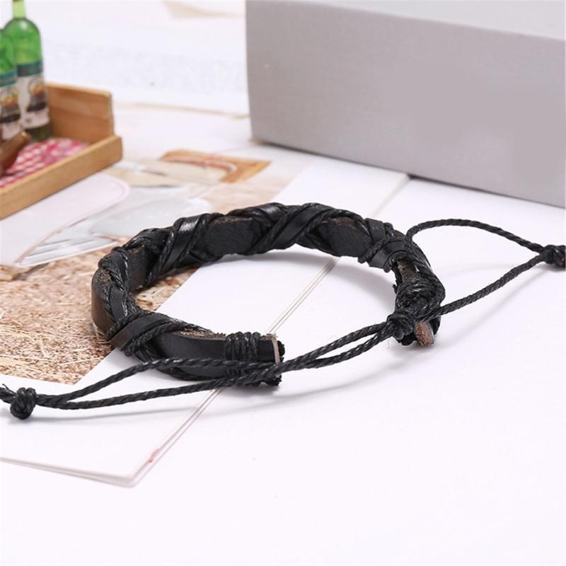 Handcraft Twining Designs Black Brown Sturdy PU Leather Bracelet for Men and Women Special Day Gifts Casual Wear