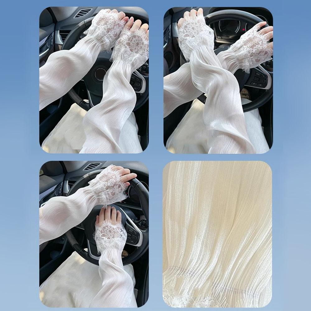 New Summer Long Fingerless Gloves Women's Sunscreen UV Protection Lace Arm Cover Outdoor Breathable Driving Riding Arm Sleeves