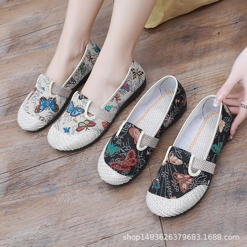 Bestickte Leinen-Slipper Atmungsaktive Freizeitschuhe für Damen