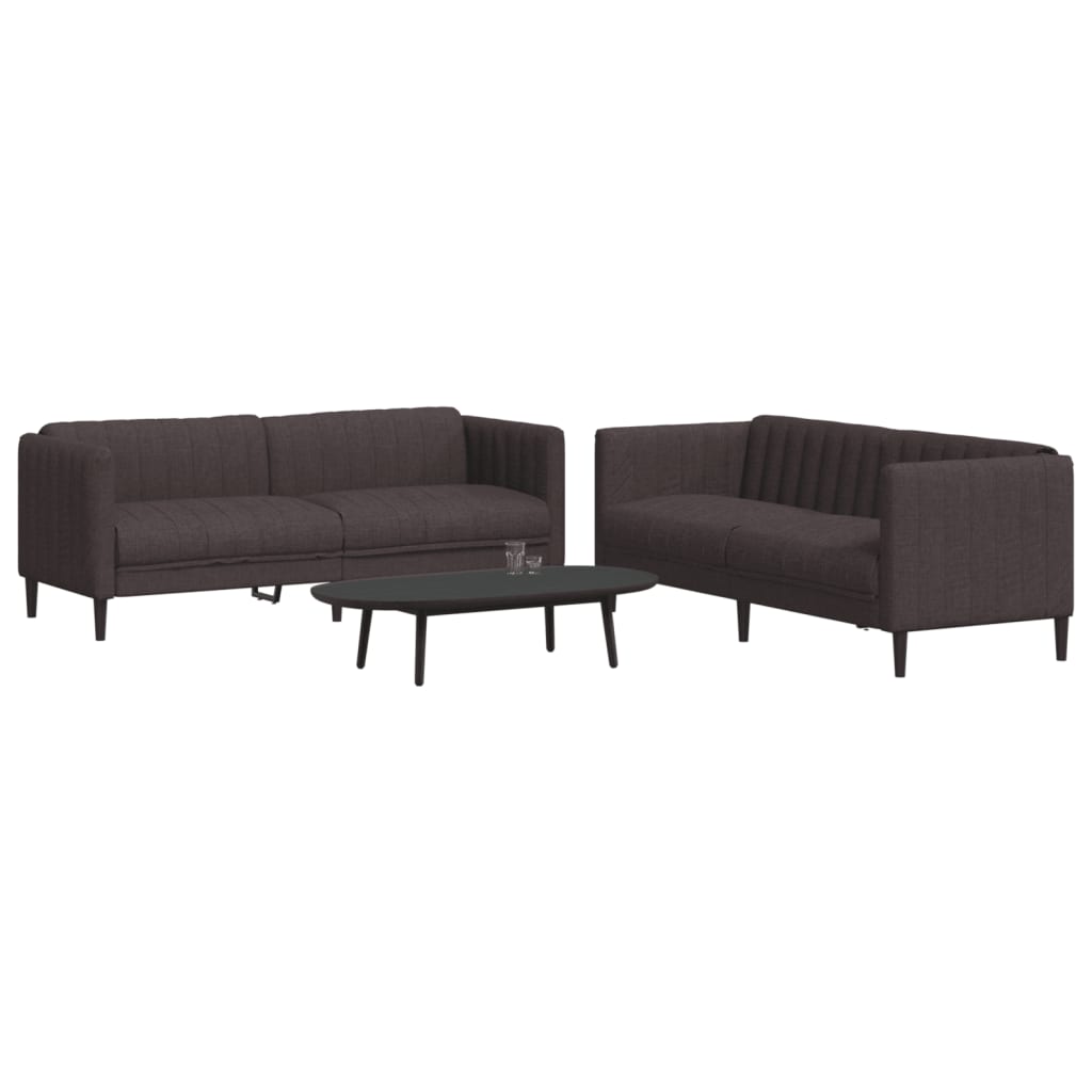 2 Piece Sofa Set Dark Brown Fabric