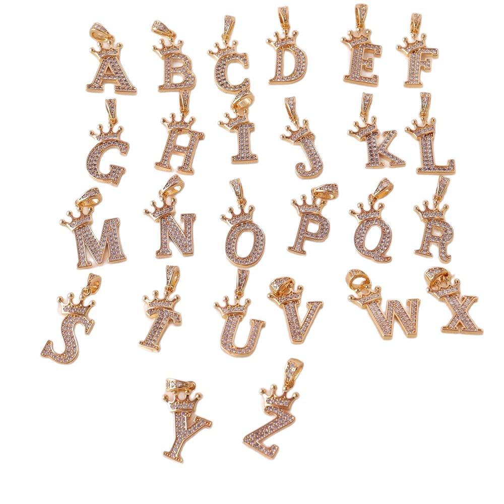 Gold-Plated Crown Rhinestone Letter Pendant Necklace